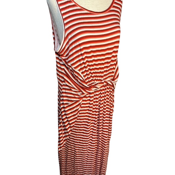 NWT Retro Vibes Striped Sleeveless Maxi Cross Waist Dress Orange White Sz‎ XL - Picture 2 of 8